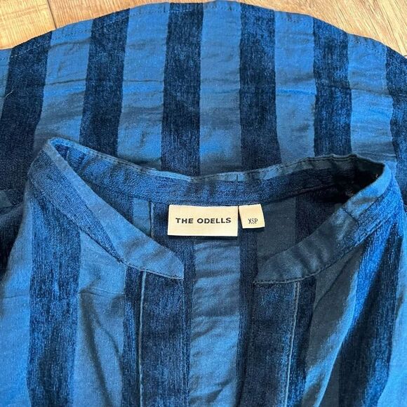 The Odells Sonia Blue Stripe Drop Waist Linen Blend Shirt Dress size xsp - Picture 5 of 9